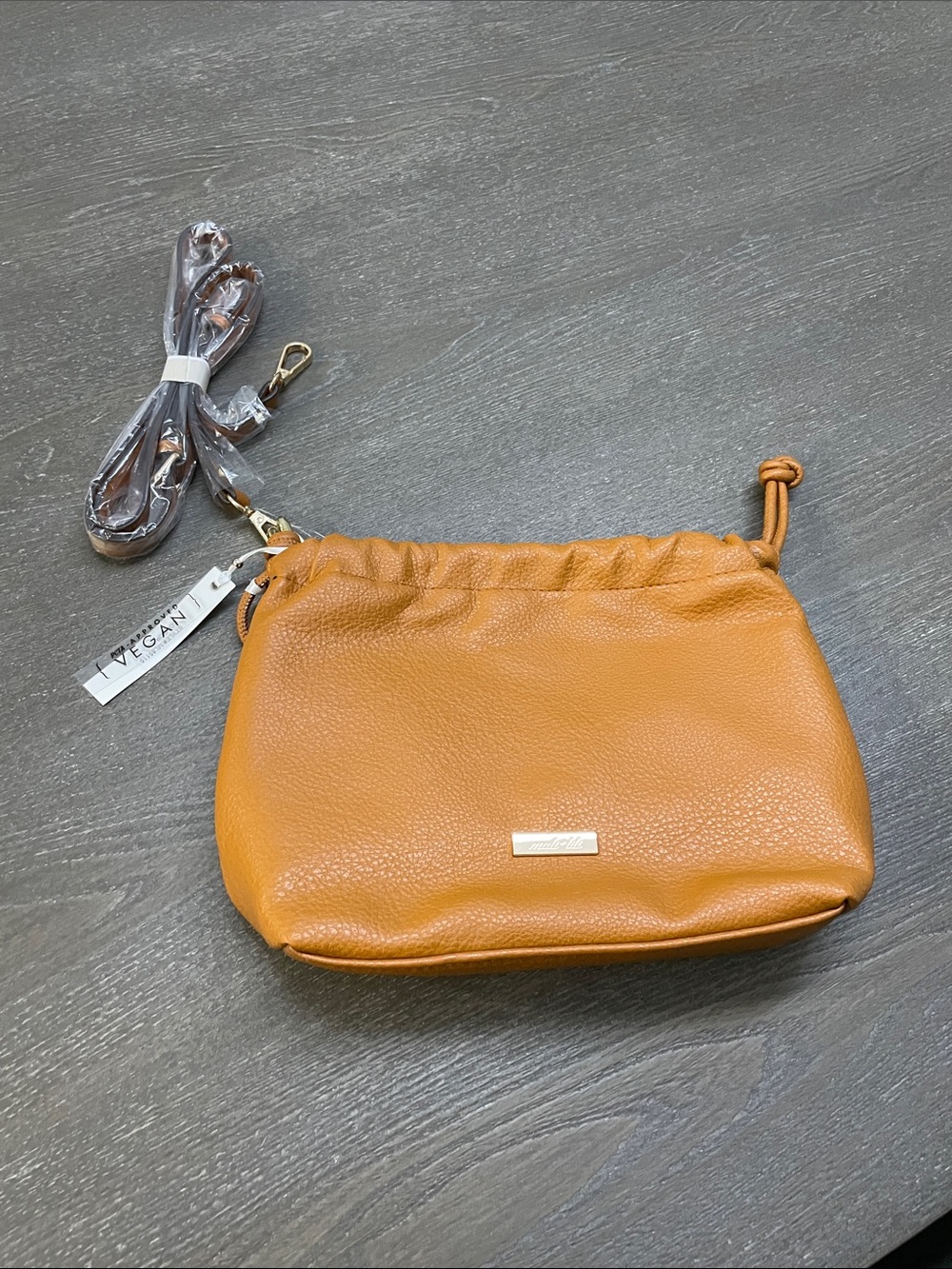 Mali+Lili Vegan Pebble Leather Crossbody Bag in Camel